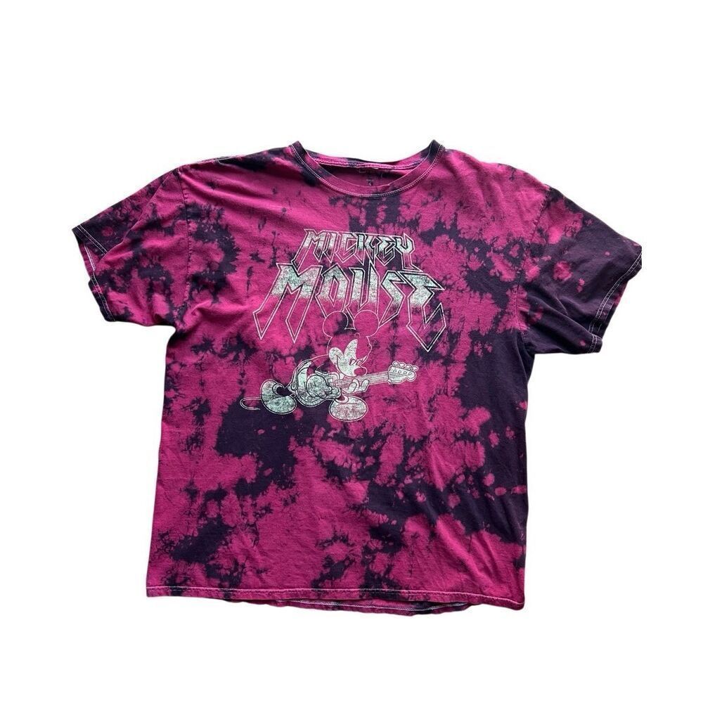 Disney Mickey Mouse red tie dye rock n roll guitar t shirt heavy metal men’s L